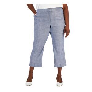 CALVIN KLEIN Womens Blue Hook And Bar Closure Crop Wide Leg Pants Plus 24W